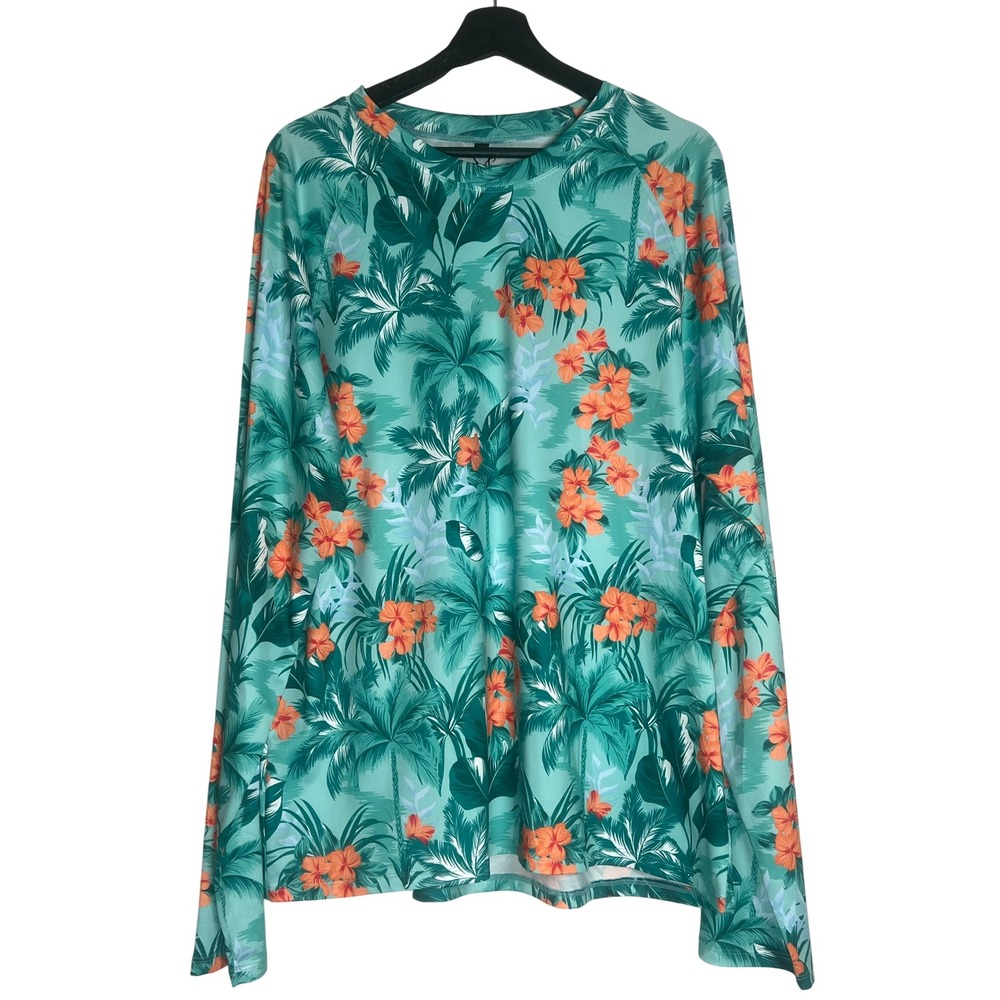 Robert Graham Mens 2XL Tropical Forest Cabbage UPF50+ Long Sleeve Rash Guard NEW